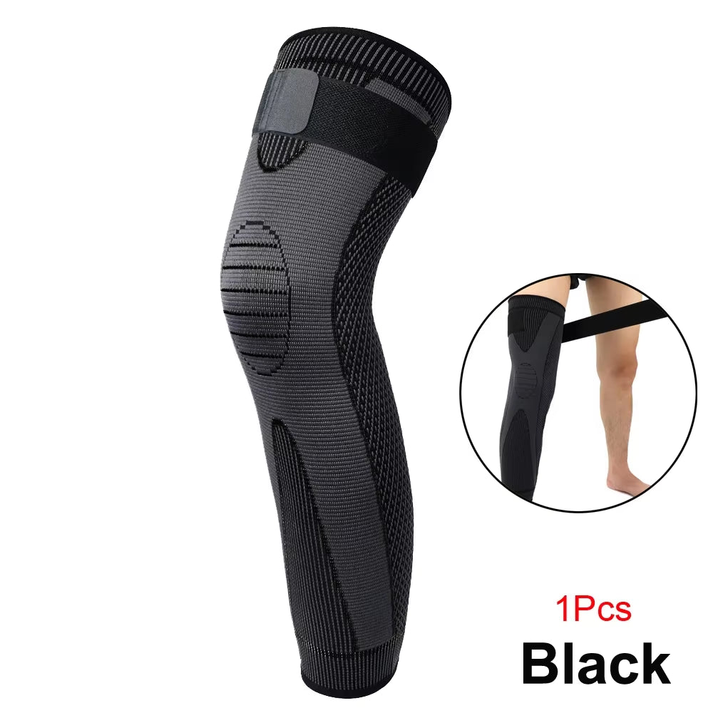 Full Leg Compression Sleeves with Adjustable Straps for Men and Women, designed for Running, Basketball, Football, and Cycling.