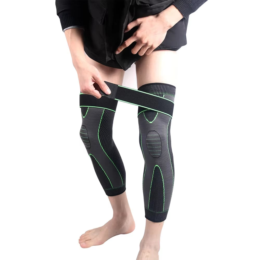 Full Leg Compression Sleeves with Adjustable Straps for Men and Women, designed for Running, Basketball, Football, and Cycling.