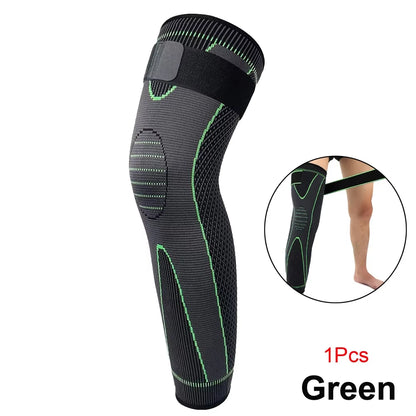 Full Leg Compression Sleeves with Adjustable Straps for Men and Women, designed for Running, Basketball, Football, and Cycling.